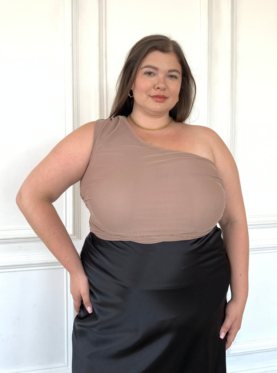 Plus Size One Shoulder Top Plus Size Tops Brown 1XL -2020AVE