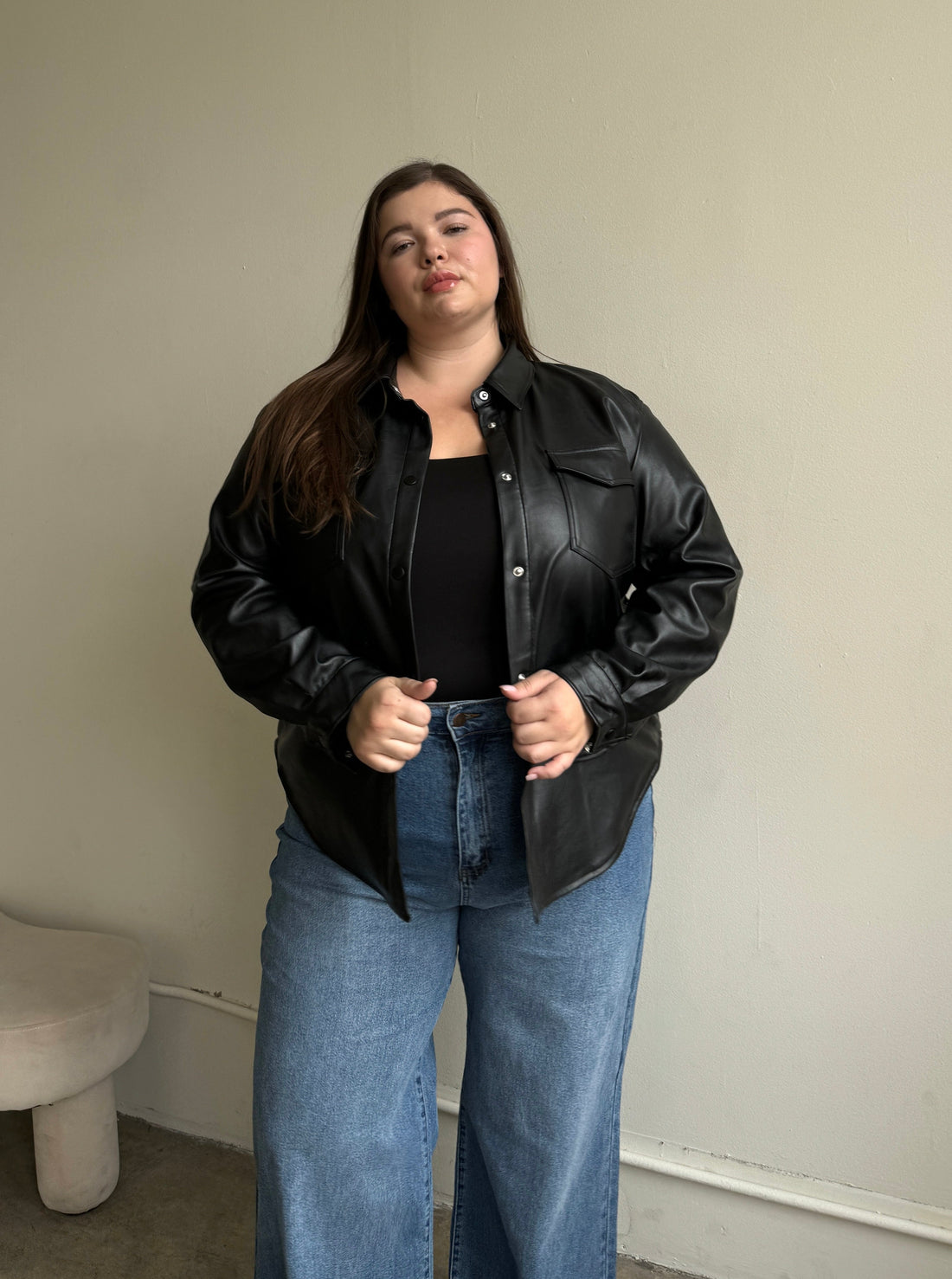 Plus Size PU Leather Shirt Jacket Plus Size Outerwear -2020AVE