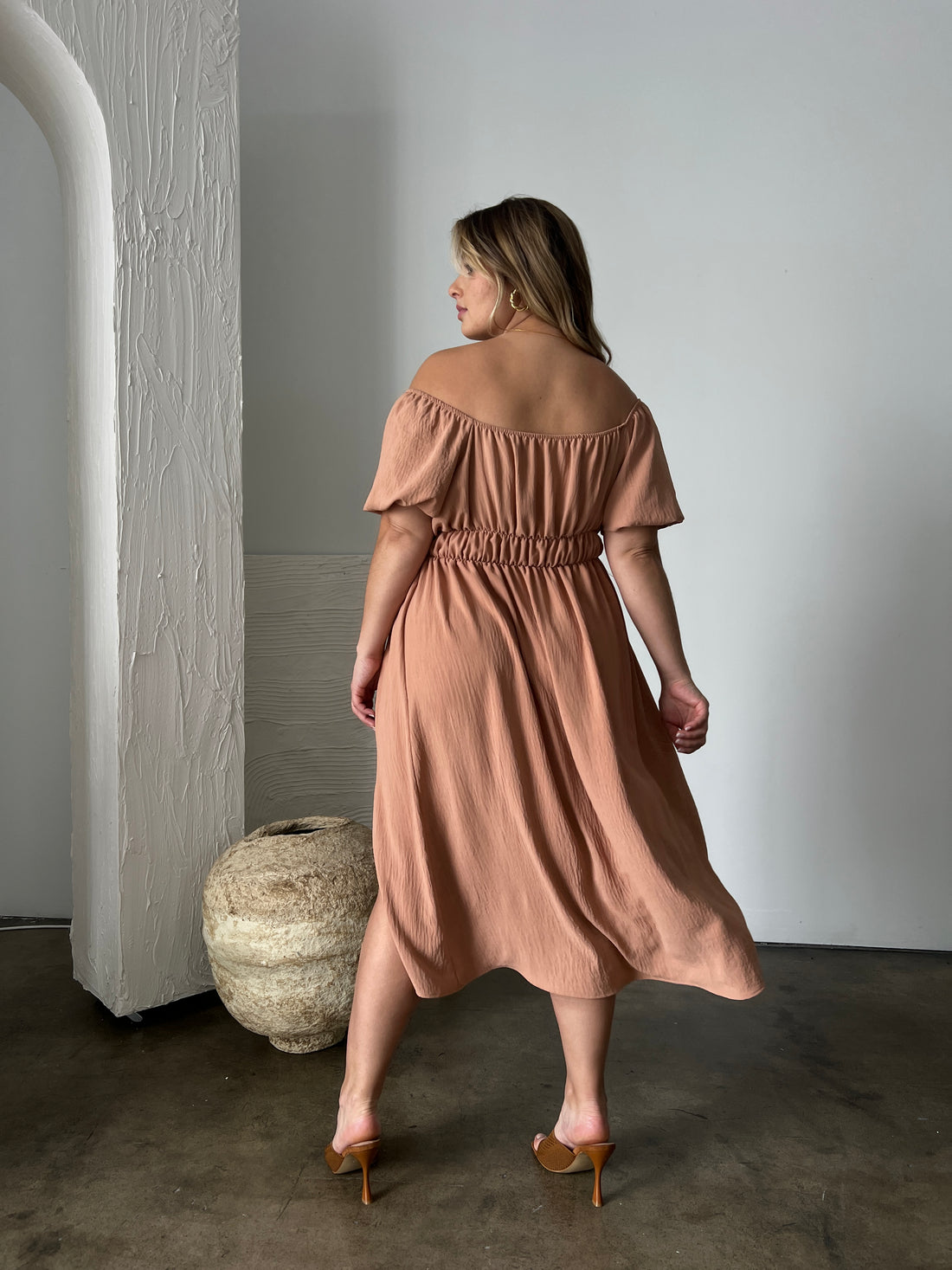 Plus Size Puff Sleeve Midi Dress Plus Size Dresses -2020AVE