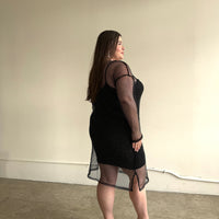 Plus Size Rhinestone Mesh Long Sleeve Dress Plus Size Dresses -2020AVE