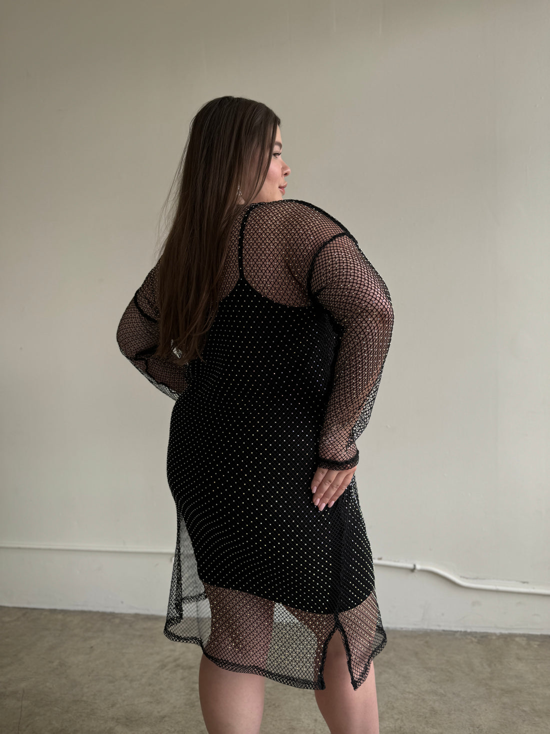 Plus Size Rhinestone Mesh Long Sleeve Dress 2020AVE Plus Size Rhinestone Mesh Long Sleeve Dress 2020AVE
