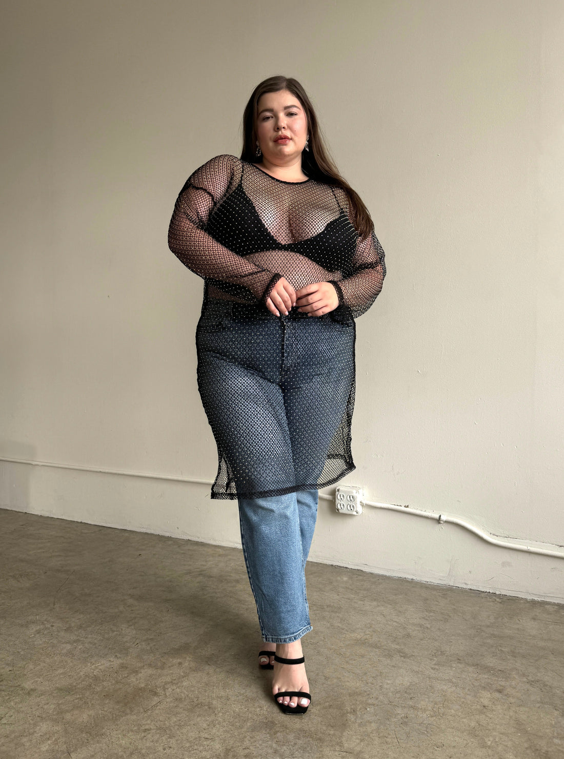 Plus Size Rhinestone Mesh Long Sleeve Dress 2020AVE Plus Size Rhinestone Mesh Long Sleeve Dress 2020AVE