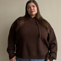Plus Size Ribbed Hoodie Sweatshirt Plus Size Tops Brown 1XL -2020AVE