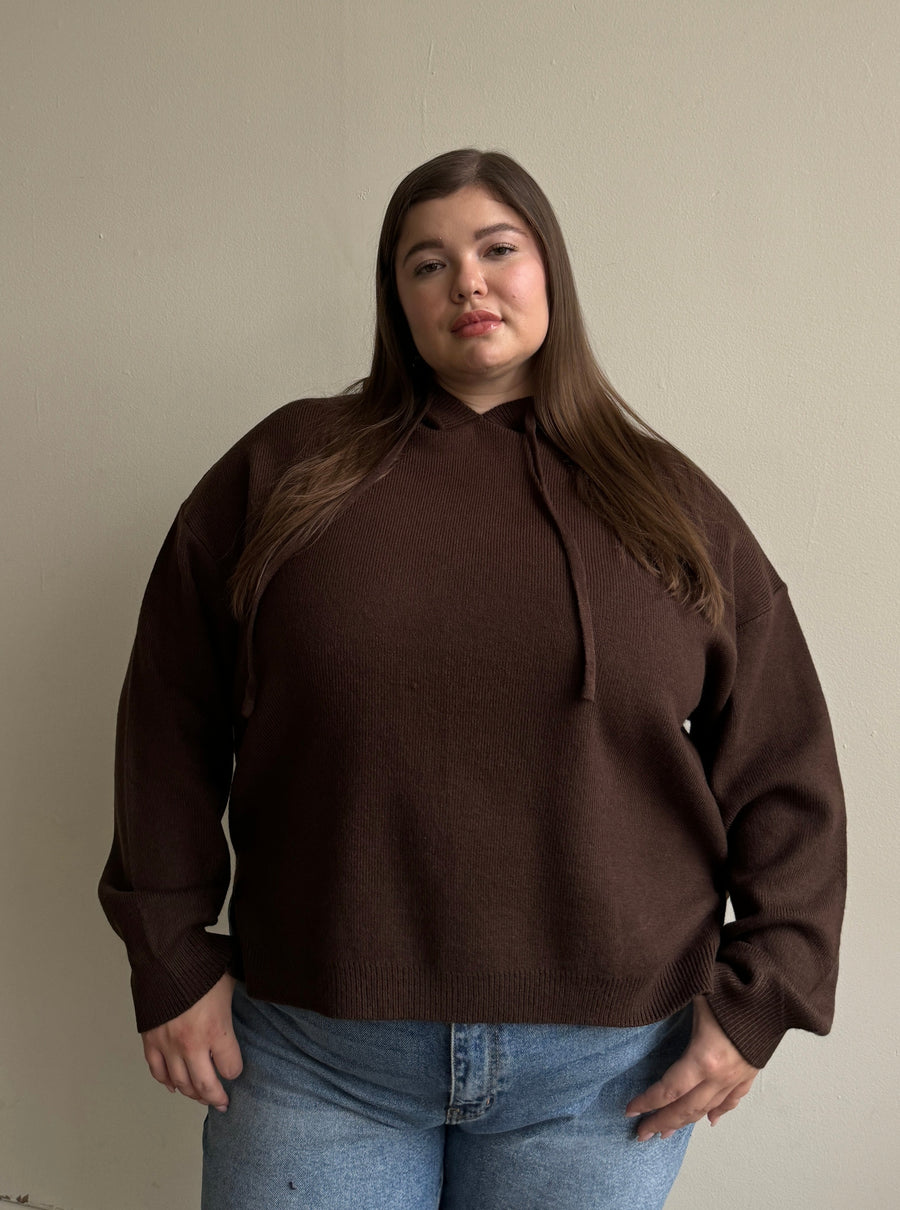 Plus Size Ribbed Hoodie Sweatshirt Plus Size Tops Brown 1XL -2020AVE