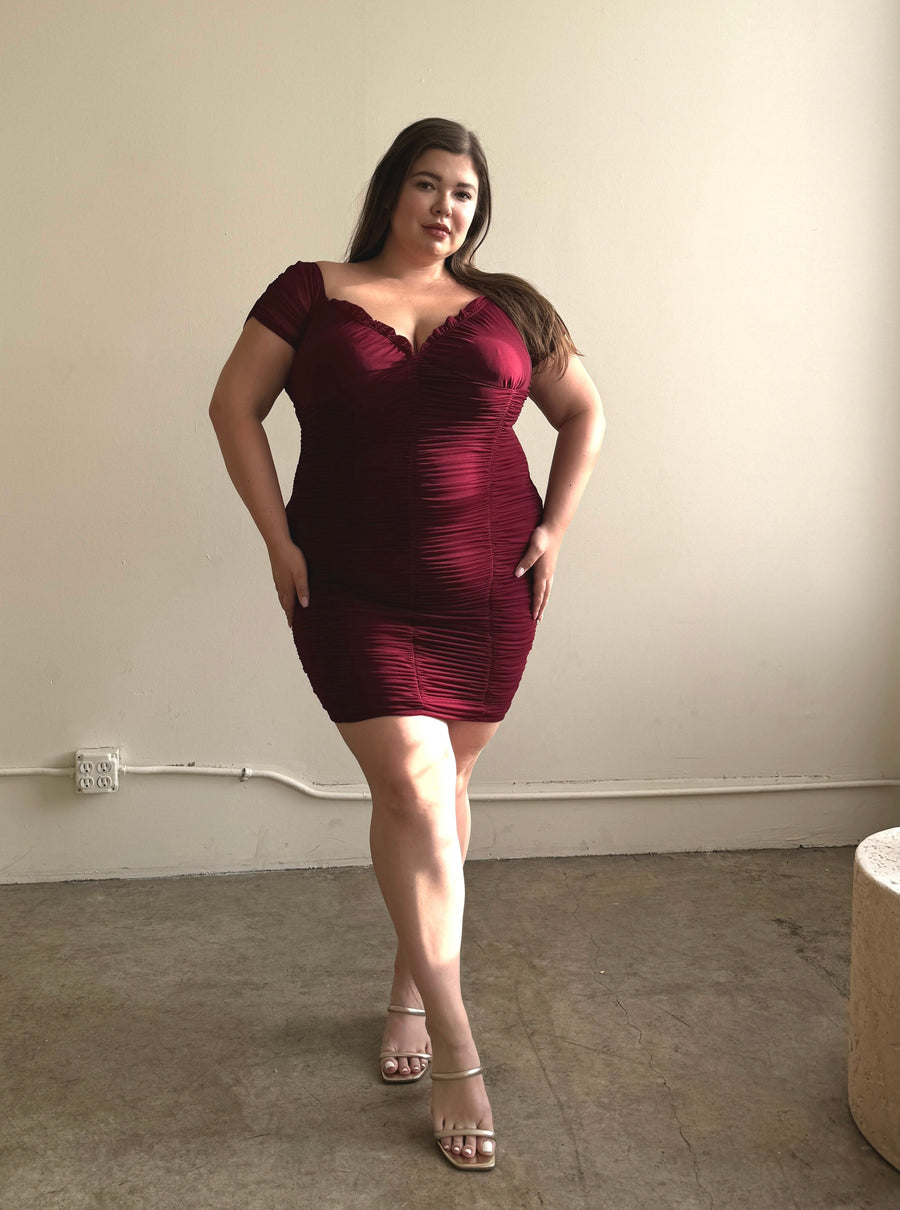 Plus Size Romantically Ruched Chiffon Bodycon Dress Plus Size Dresses Red 1XL -2020AVE