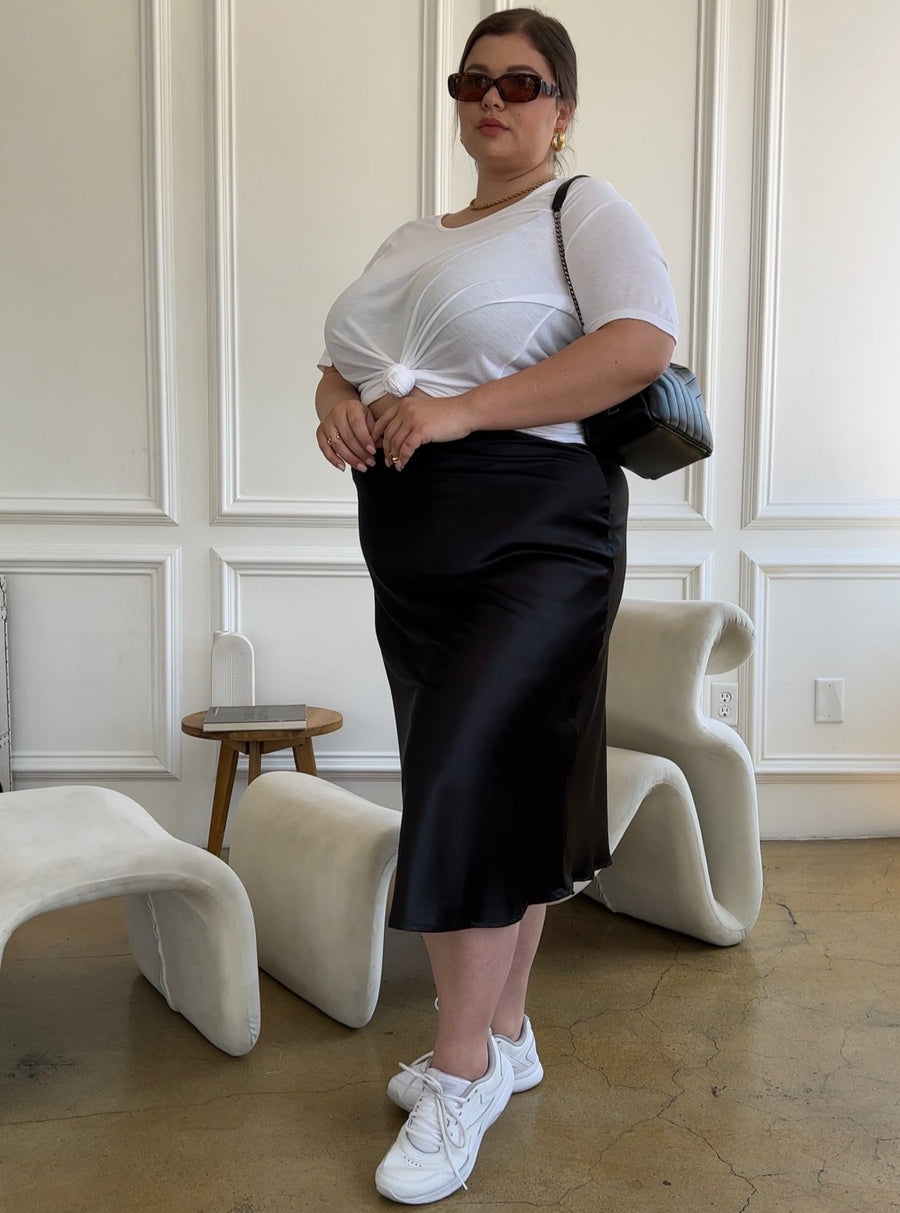 Plus Size Satin Midi Skirt Plus Size Bottoms -2020AVE