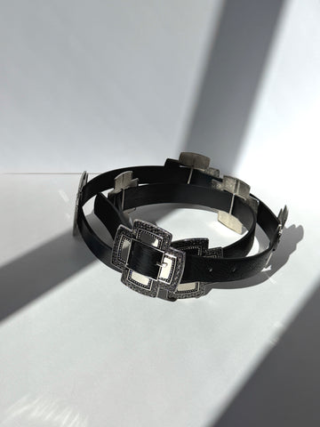 Plus Size Silver Statement Buckle Belt Plus Size Accessories Black Plus Size One Size -2020AVE