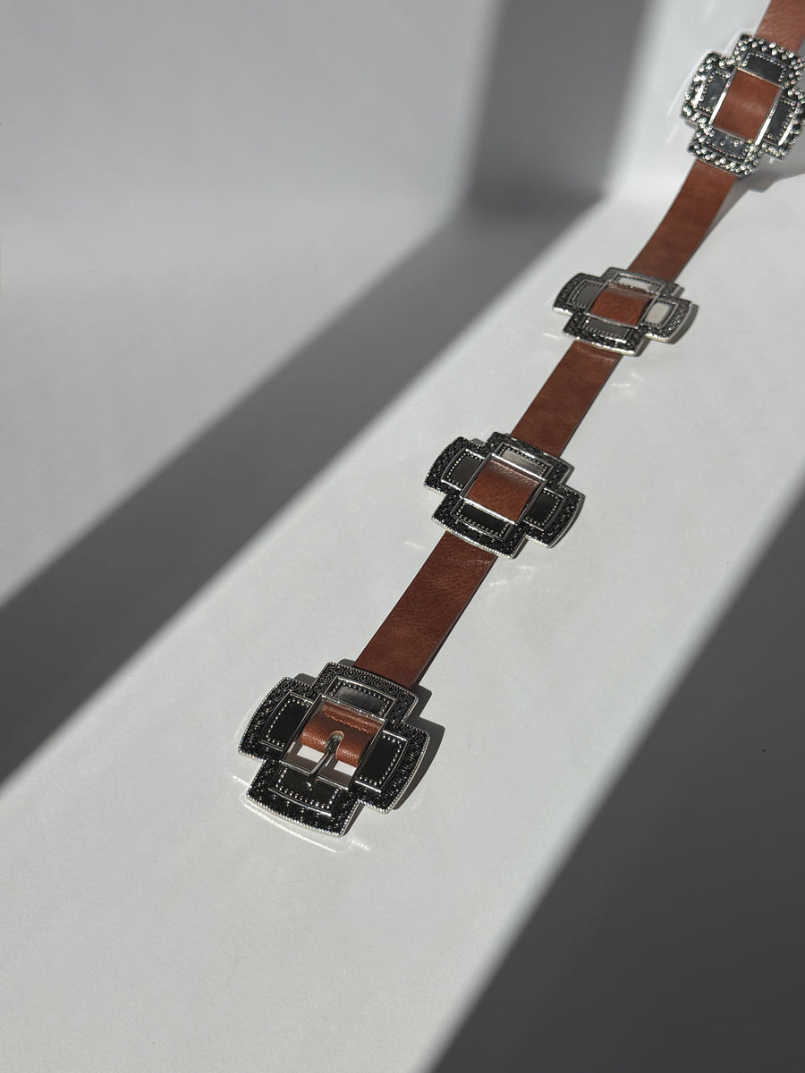 Plus Size Silver Statement Buckle Belt Plus Size Accessories Brown Plus Size One Size -2020AVE