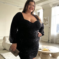 Plus Size Sparkly Sequin Bodycon Mini Dress Plus Size Dresses Black 1XL -2020AVE