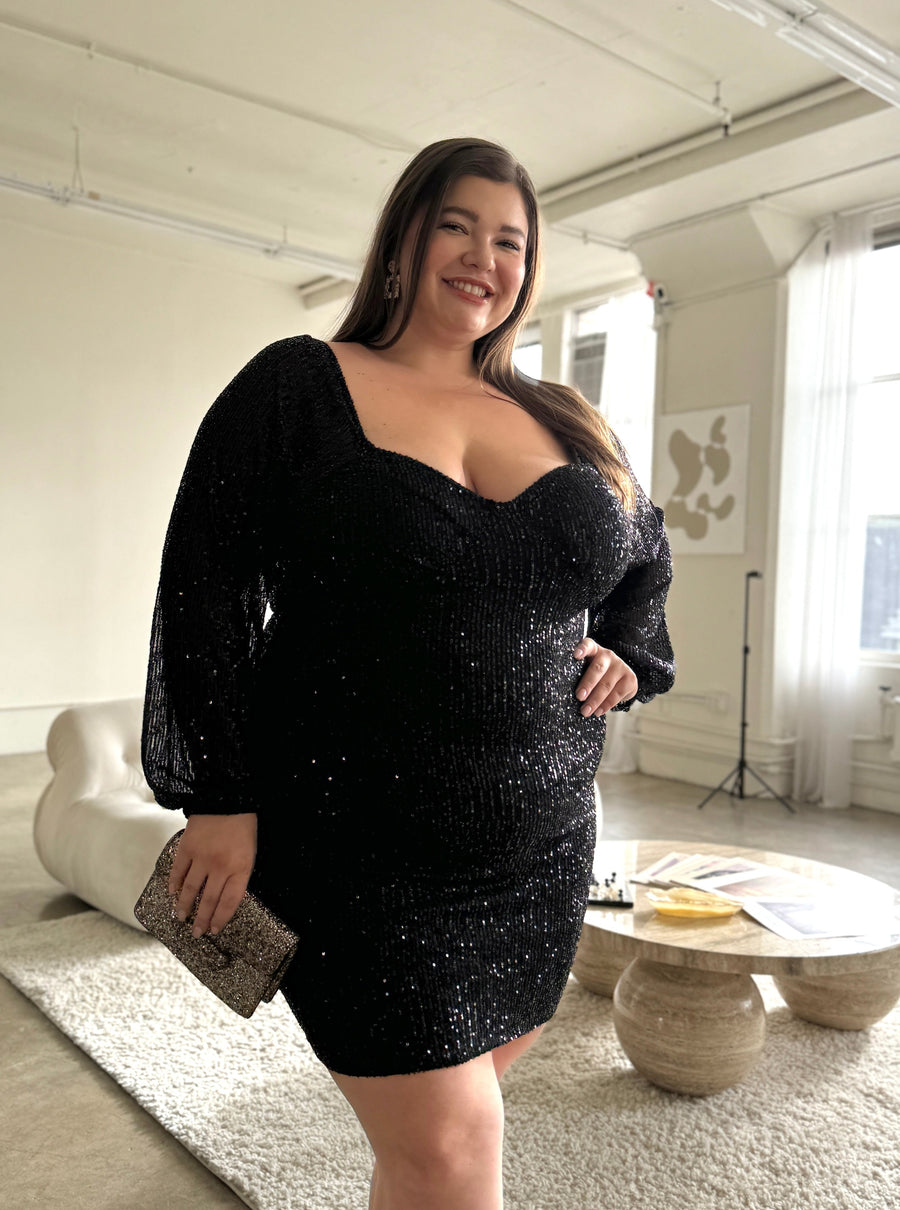 Plus Size Sparkly Sequin Bodycon Mini Dress Plus Size Dresses Black 1XL -2020AVE
