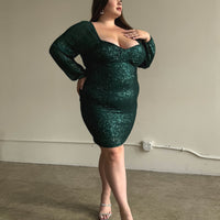Plus Size Sparkly Sequin Bodycon Mini Dress Plus Size Dresses Green 1XL -2020AVE