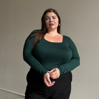 Plus Size Square Neck Long Sleeve Top Plus Size Tops Green 1XL -2020AVE