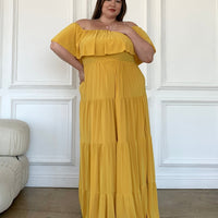 Plus Size Tiered Maxi Dress Plus Size Dresses Yellow 1XL -2020AVE
