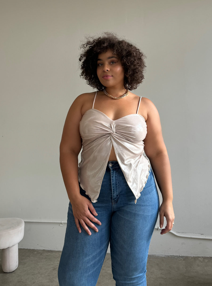 Plus Size Twist Detail Glittery Camisole Plus Size Tops Taupe 1XL -2020AVE