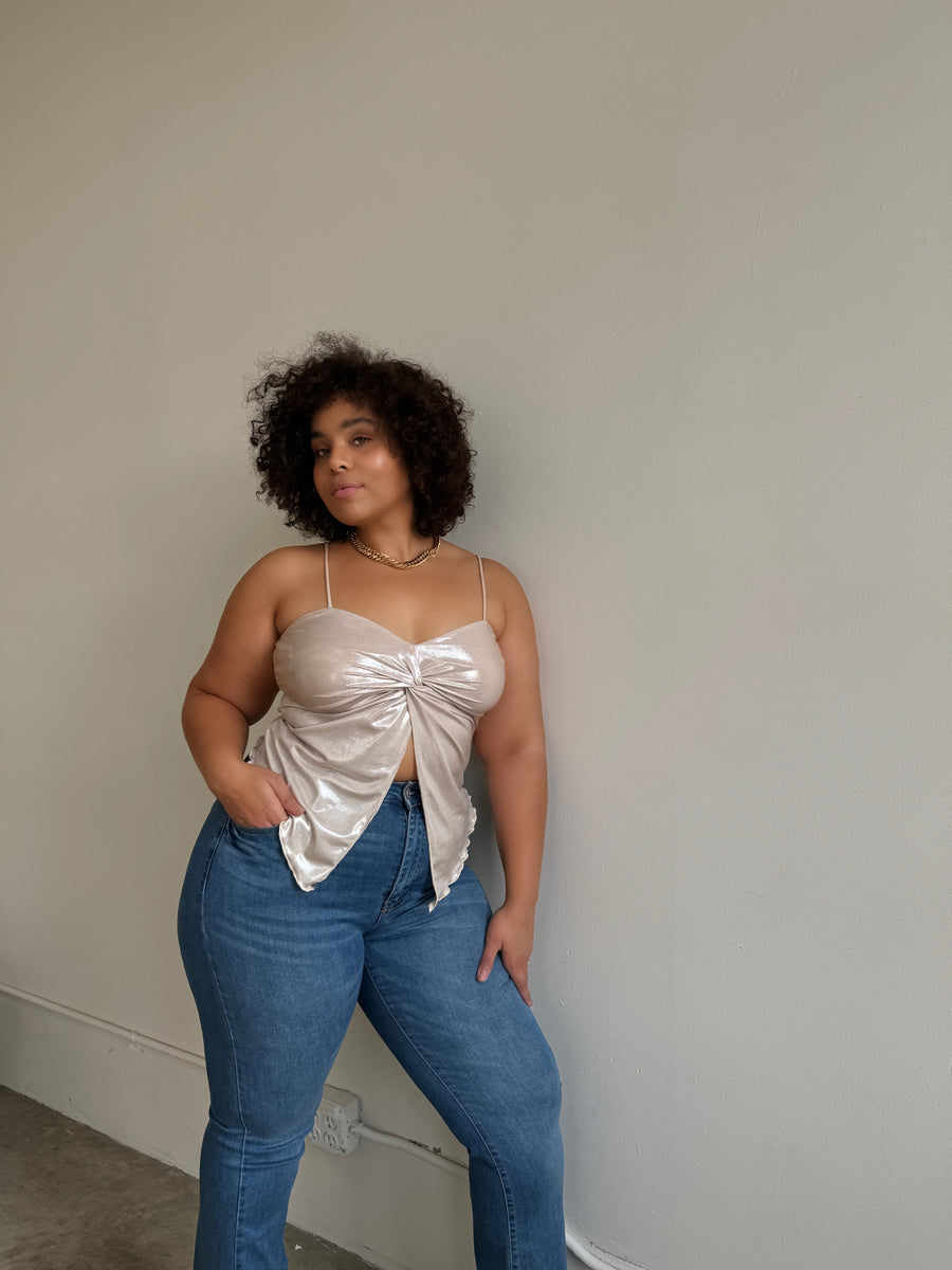 Plus Size Twist Detail Glittery Camisole Plus Size Tops -2020AVE