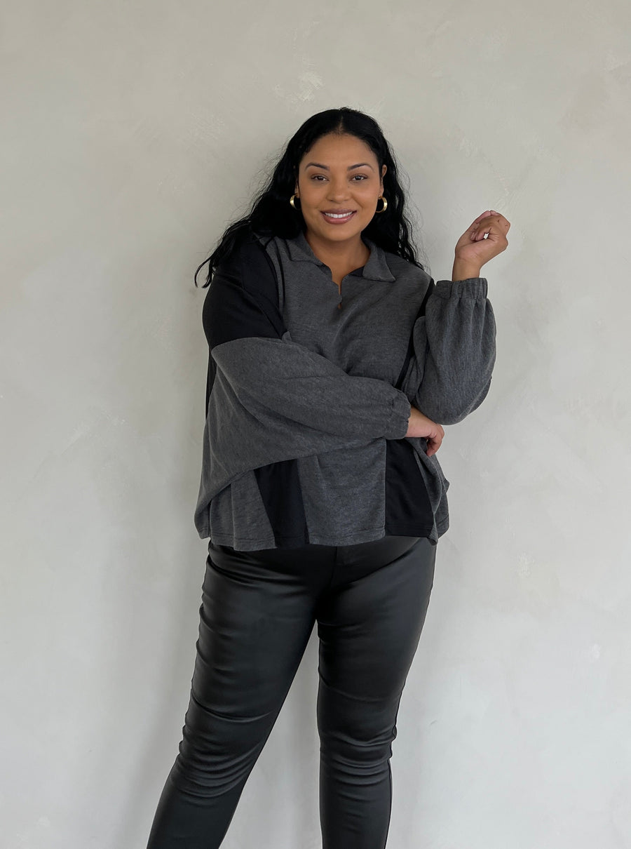 Plus Size Two Tone Long Sleeve Top Plus Size Outerwear -2020AVE