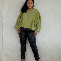Plus Size Two Tone Long Sleeve Top Plus Size Outerwear Green 1XL -2020AVE