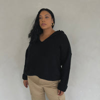 Plus Size V-Neck Hooded Sweater Plus Size Outerwear Black 1XL -2020AVE