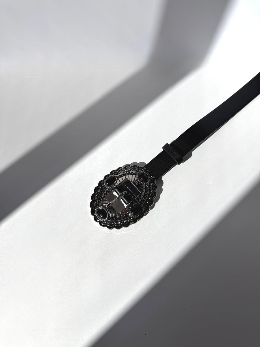 Plus Size Western Oval Buckle Belt Black 