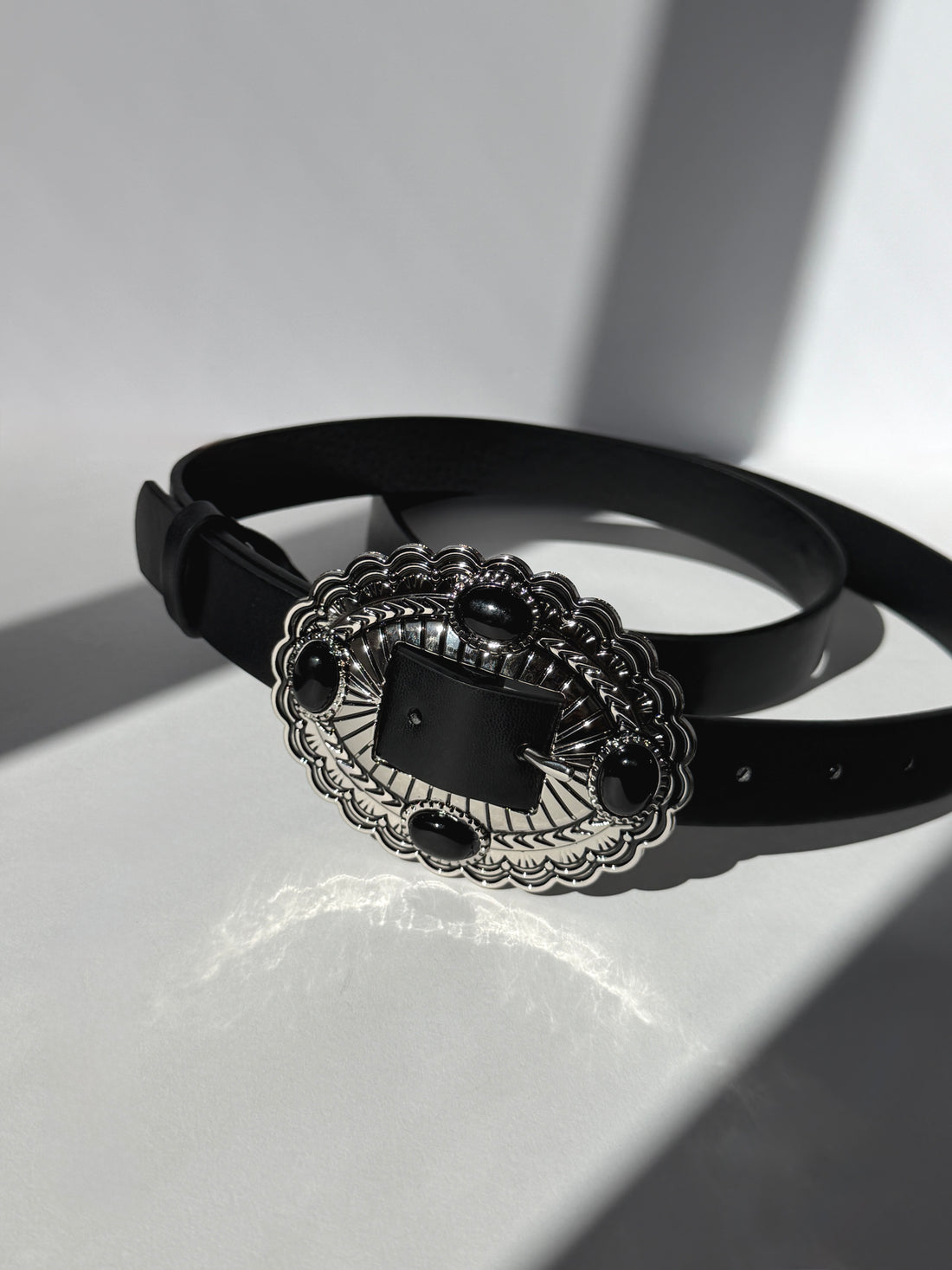 Plus Size Western Oval Buckle Belt Black