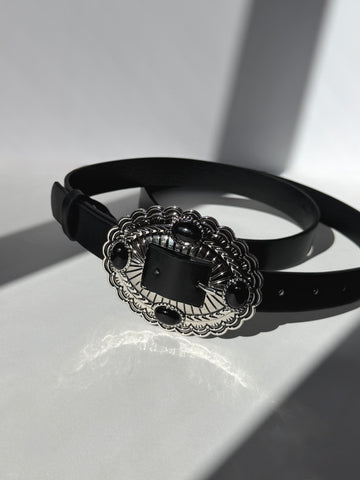 Plus Size Western Oval Buckle Belt Black