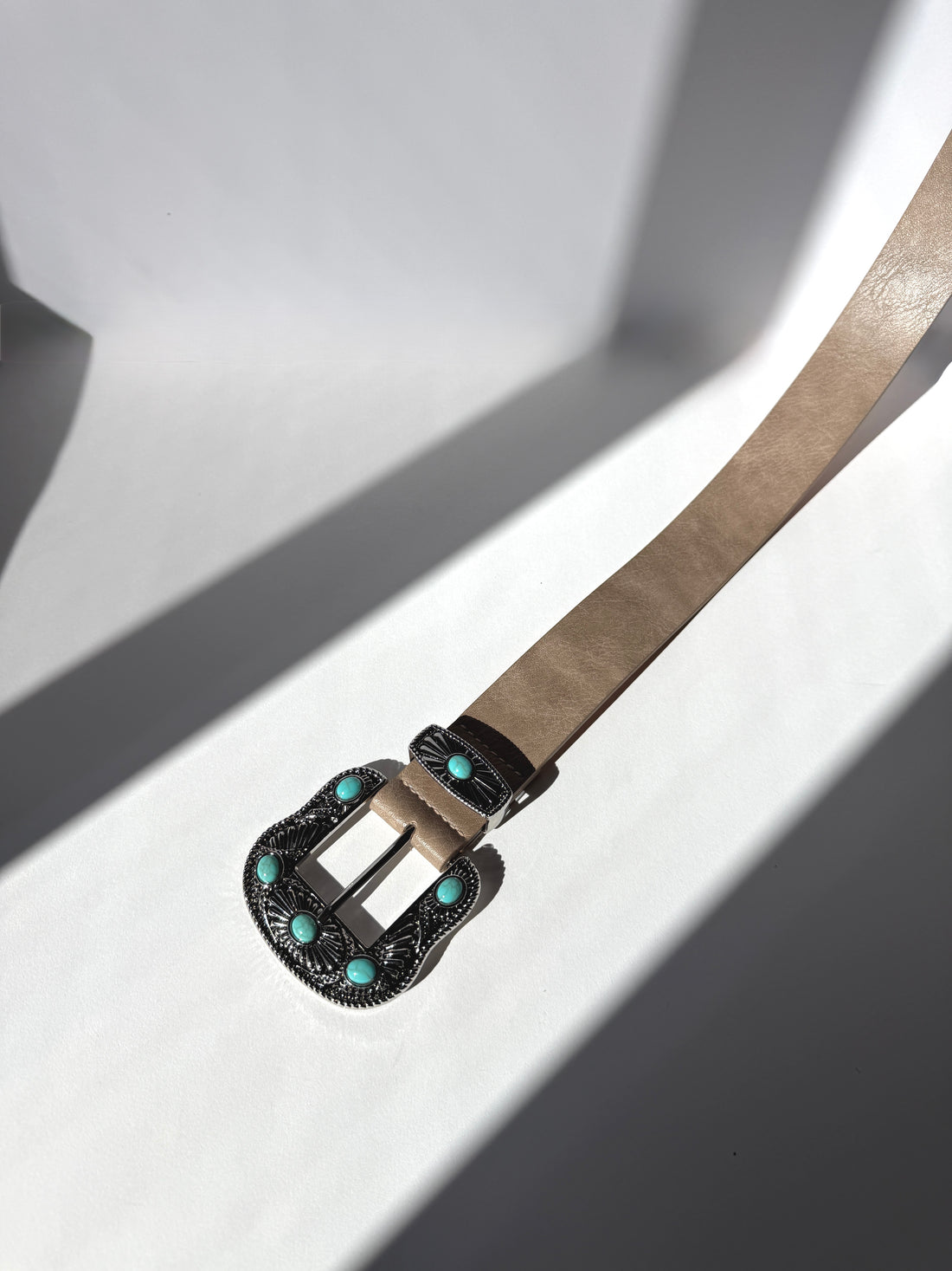 Plus Size Western Turquoise Buckle Belt Taupe