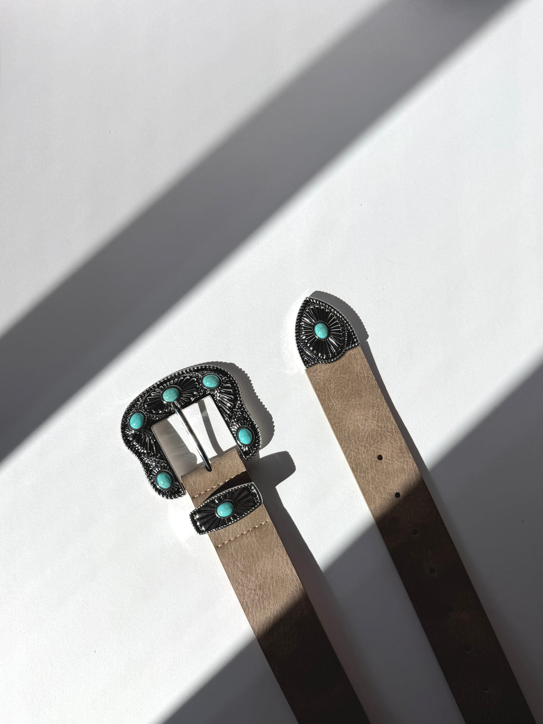 Plus Size Western Turquoise Buckle Belt Taupe