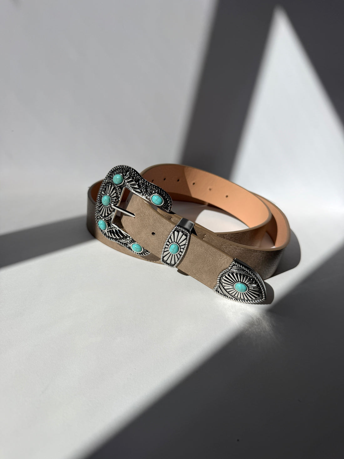 Plus Size Western Turquoise Buckle Belt Taupe
