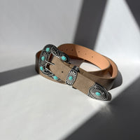Plus Size Western Turquoise Buckle Belt Taupe