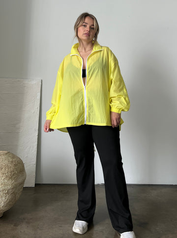 Plus Size Zip Up Windbreaker Jacket Plus Size Outerwear Yellow 1XL -2020AVE