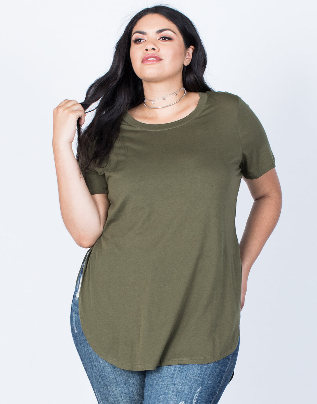 Plus Size Jamie Slit Tee Olive 