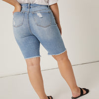 Curve Distressed Bermuda Denim Shorts Plus Size Bottoms -2020AVE