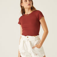 All the Way Basic Crop Tee Tops Rust Small -2020AVE