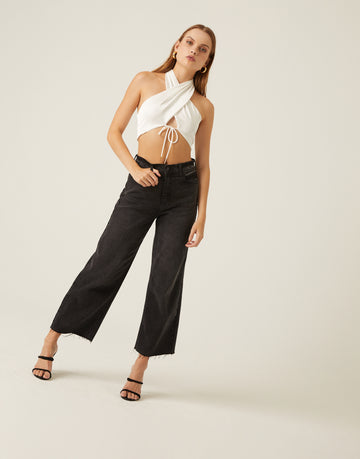 Cropped Wide Leg Jeans Bottoms -2020AVE