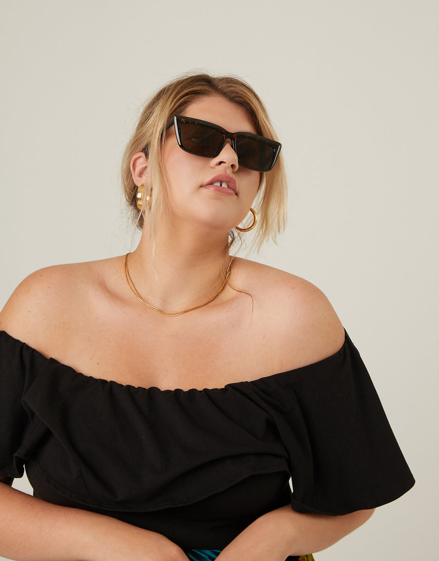Rectangular Plastic Sunglasses Accessories Black One Size -2020AVE