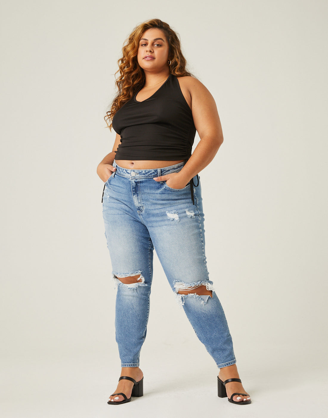 Curve Side Ruched Halter Top Plus Size Tops -2020AVE