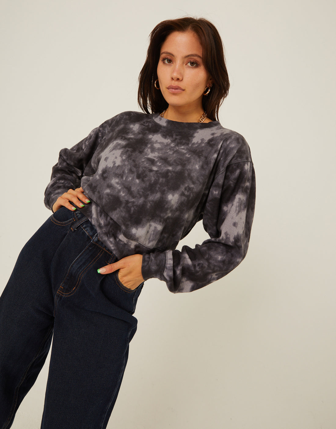 Brushed Knit Tie Dye Top Tops Charcoal Small -2020AVE