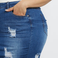 Curve Distressed Denim Skirt Plus Size Bottoms -2020AVE