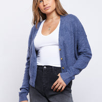 Maddie Fuzzy Cropped Cardigan Outerwear Blue Small -2020AVE