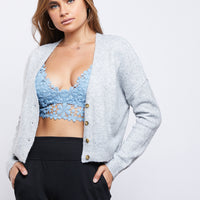 Maddie Fuzzy Cropped Cardigan Outerwear Heather Gray Small -2020AVE
