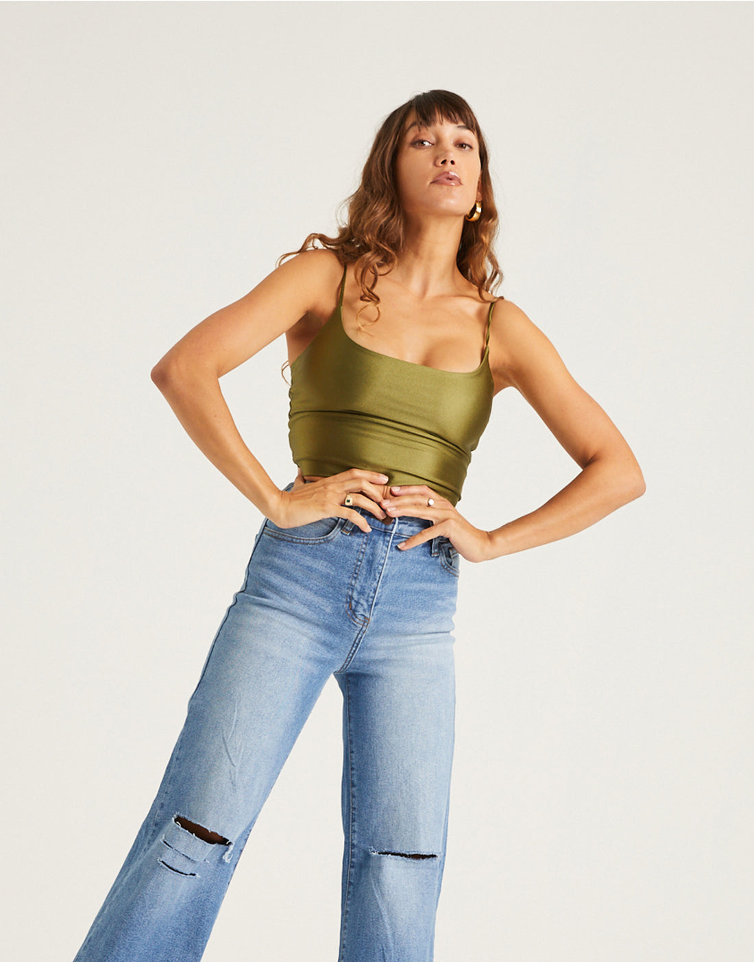 Afterglow Bodycon Cropped Camisole Tops Olive Small -2020AVE