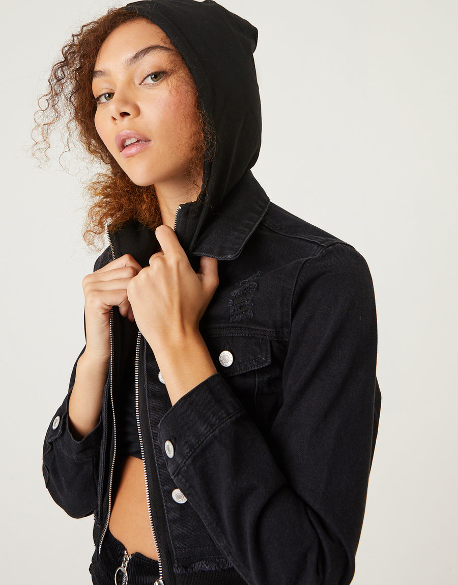 Cropped Hoodie Denim Jacket Outerwear -2020AVE