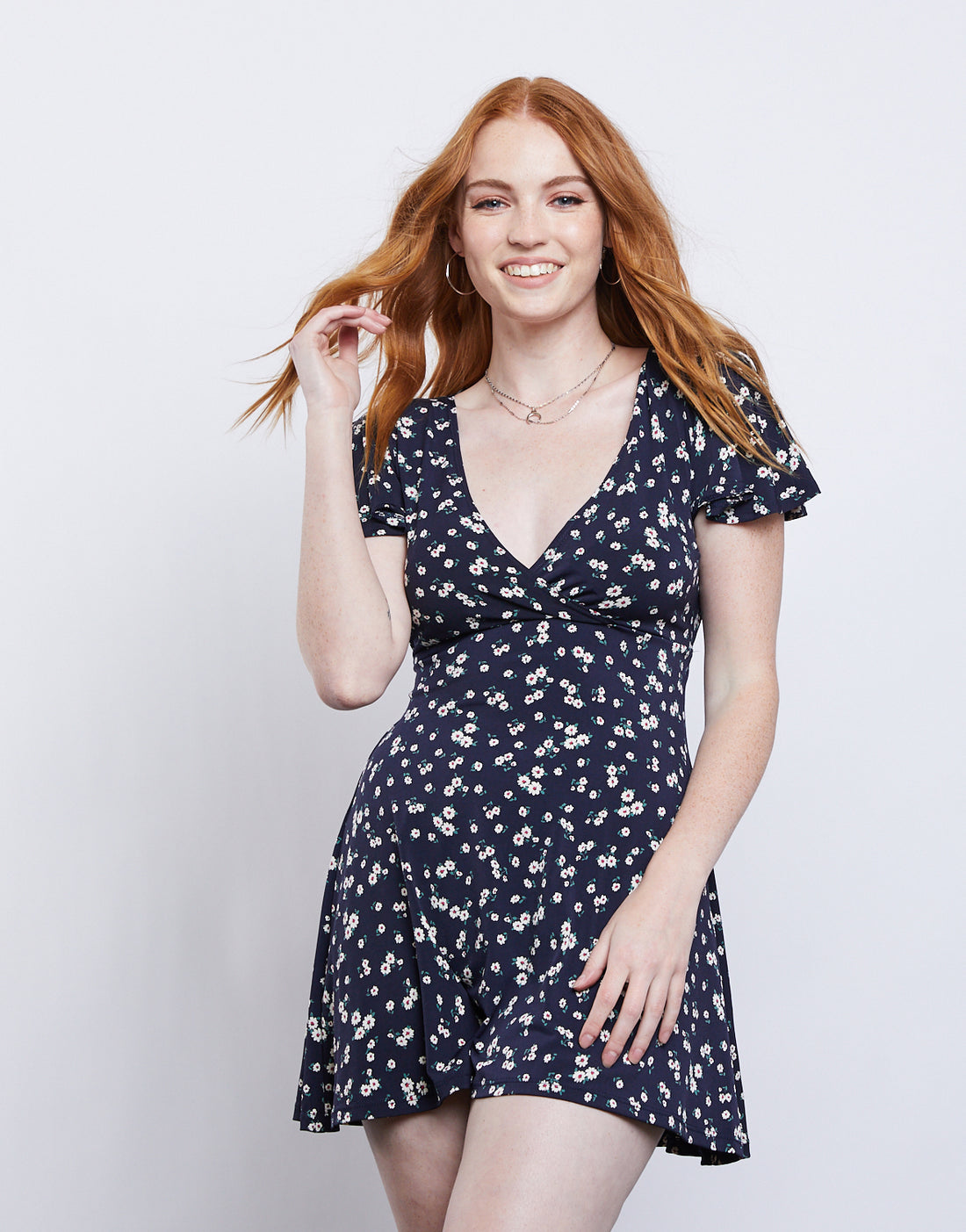 Anika Surplice Floral Dress Dresses Navy Small -2020AVE