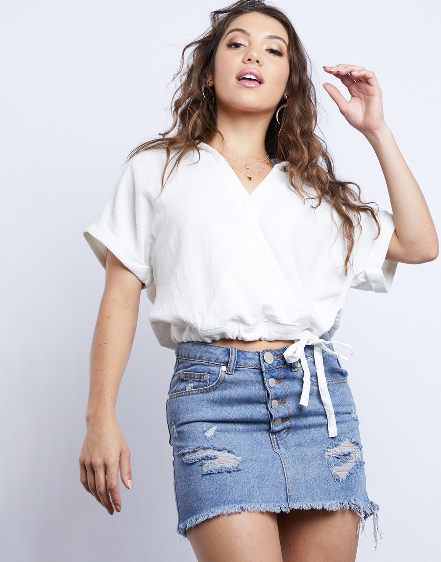 Another Day Collared Cropped Top Tops Ivory Small -2020AVE