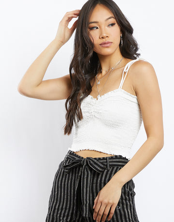 Ariel Tie Shoulders Cropped Tank Tops Ivory XS -2020AVE