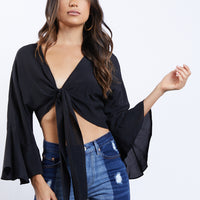 Audrey Tie Front Top Tops Black Small -2020AVE