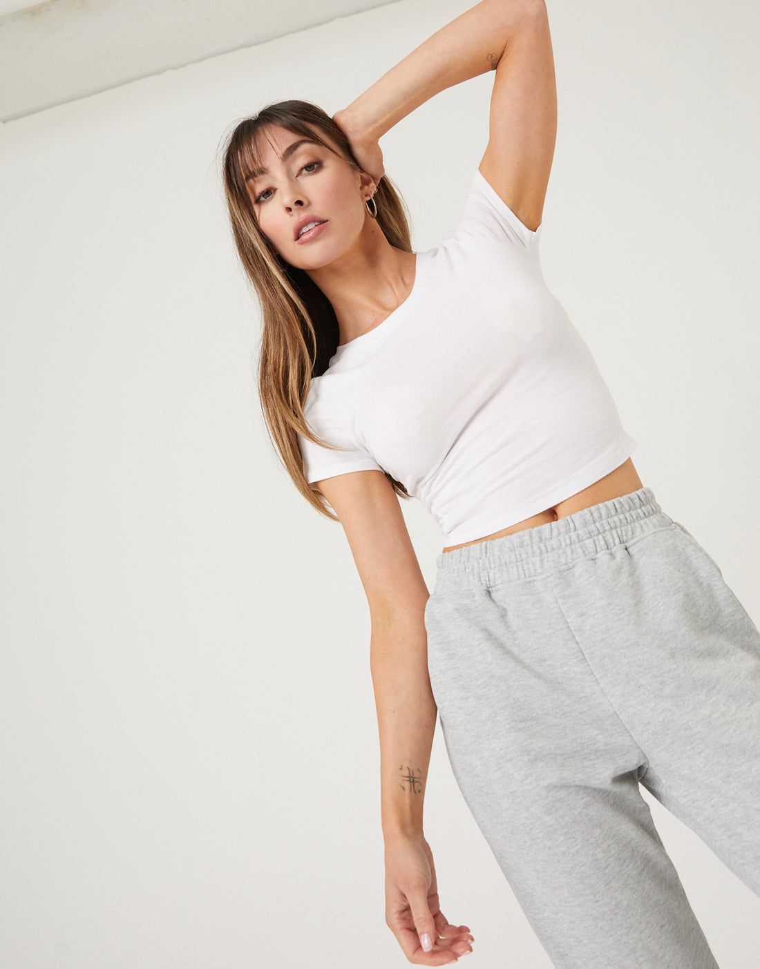 Basic Crop Tee Tops White Small -2020AVE