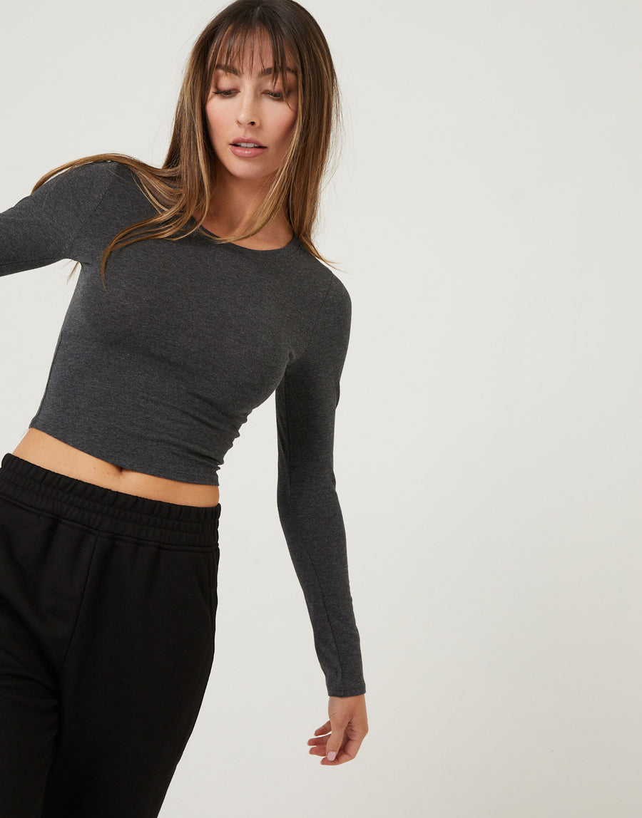 Basic Long Sleeve Crop Top Tops -2020AVE