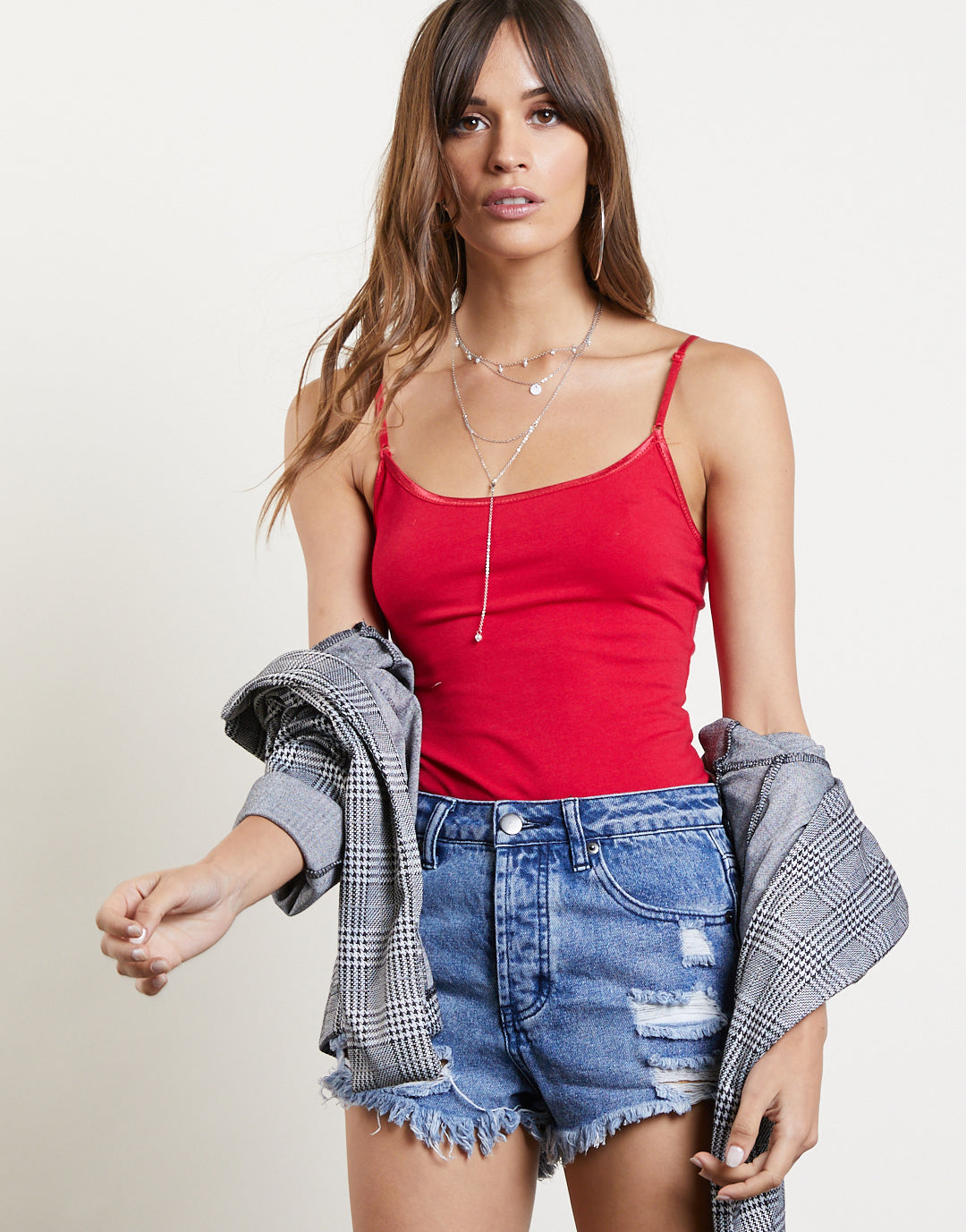 Basic Cami Tank Tops Red Small -2020AVE