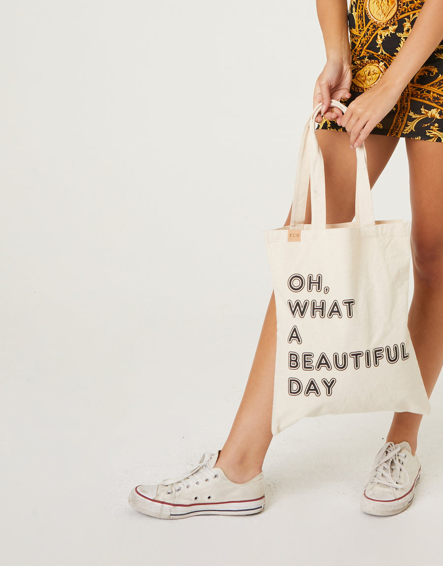 Beautiful Day Canvas Tote Accessories Beige One Size -2020AVE